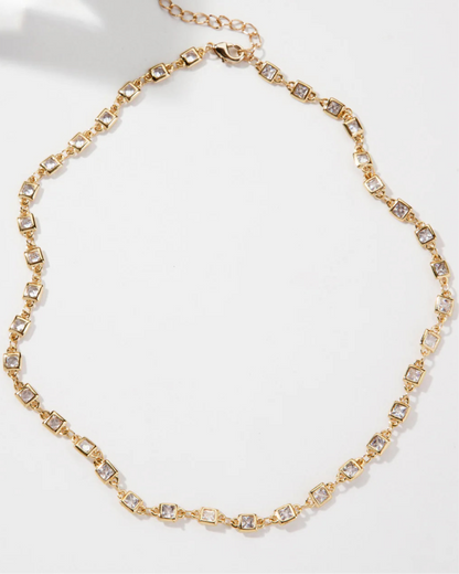 Grid Spectrum CZ Collar Chain Layering Necklace