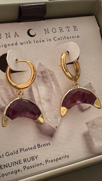 Crescent Horn Huggie Hoop Earrings - Ruby