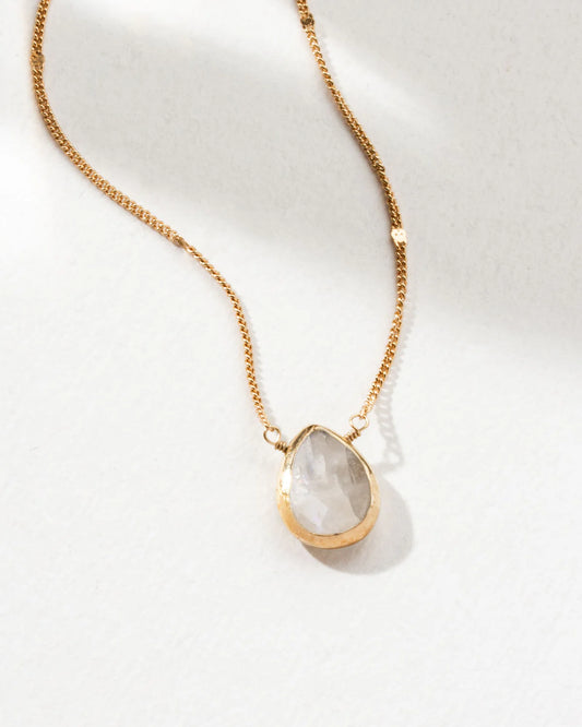 14KT Sterling Silver Dew Drop Necklace - Moonstone