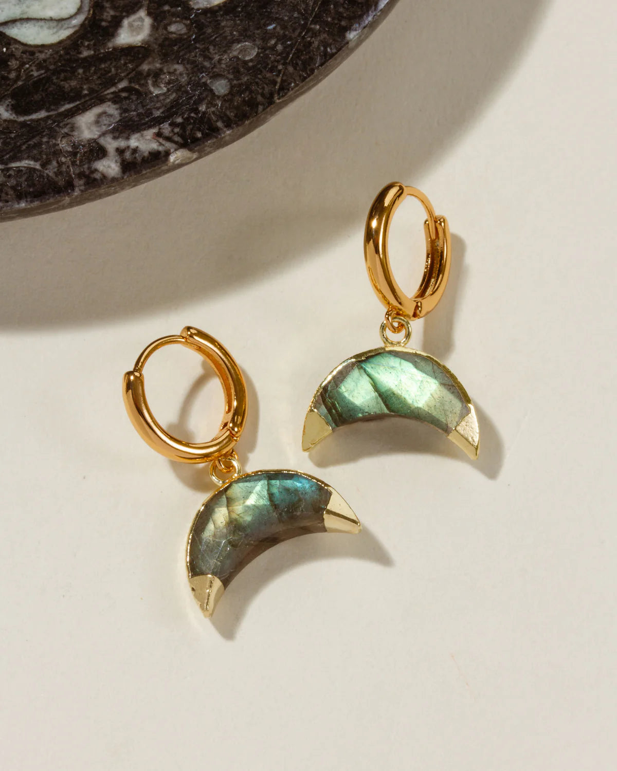 Crescent Horn Huggie Hoop Earrings - Labradorite